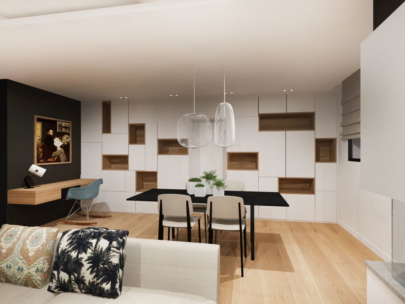 Anouck Charbonnier - Vue 3D - conception maison complète - salon - Salvagny